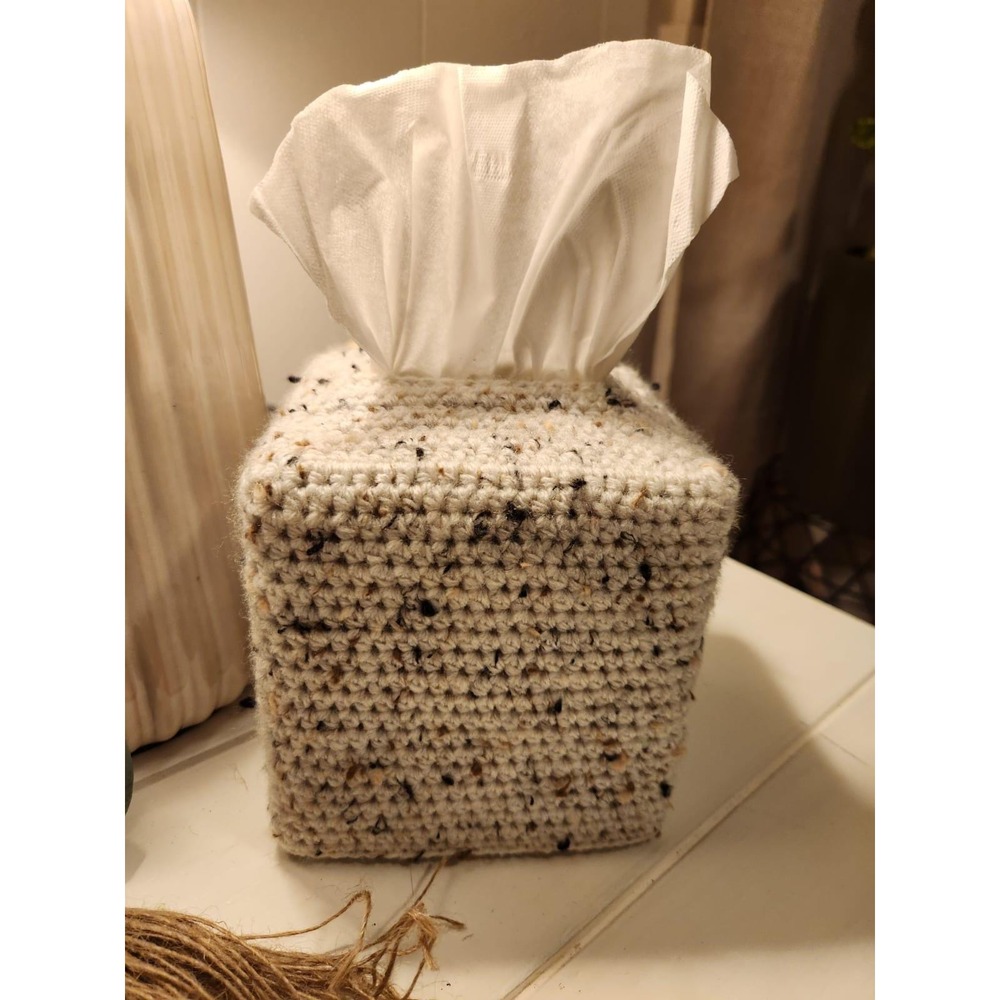 Handmade Crochet Tissue Box Cover Cream Speckled‎ Square Cozy Decorative